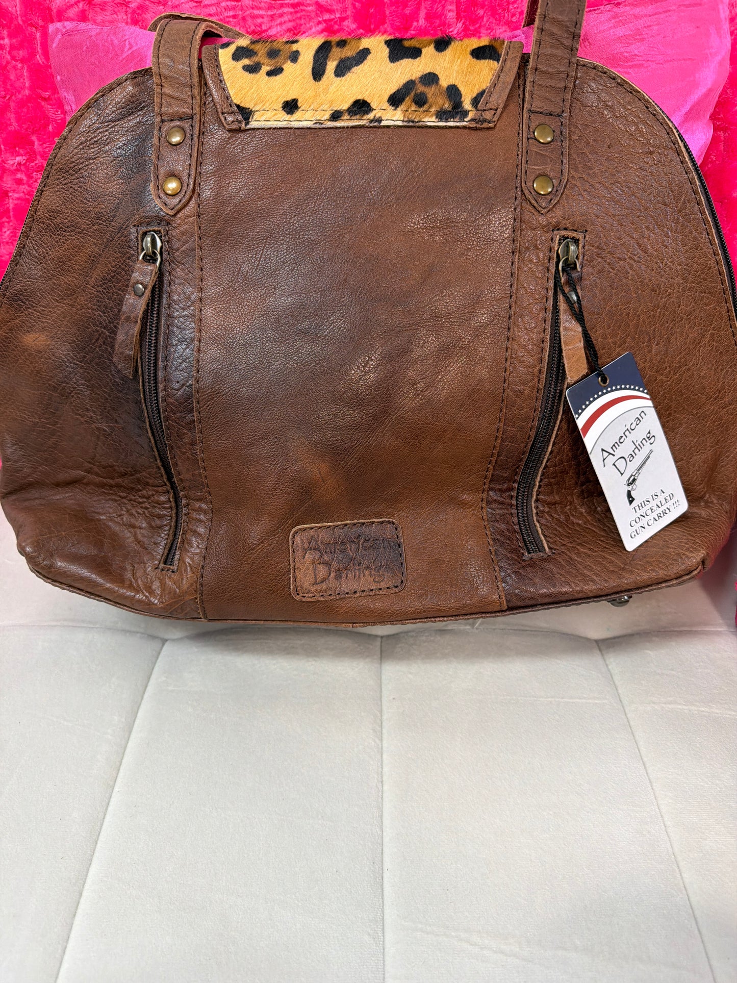 American Darling Cowhide leopard tote w concealed carry