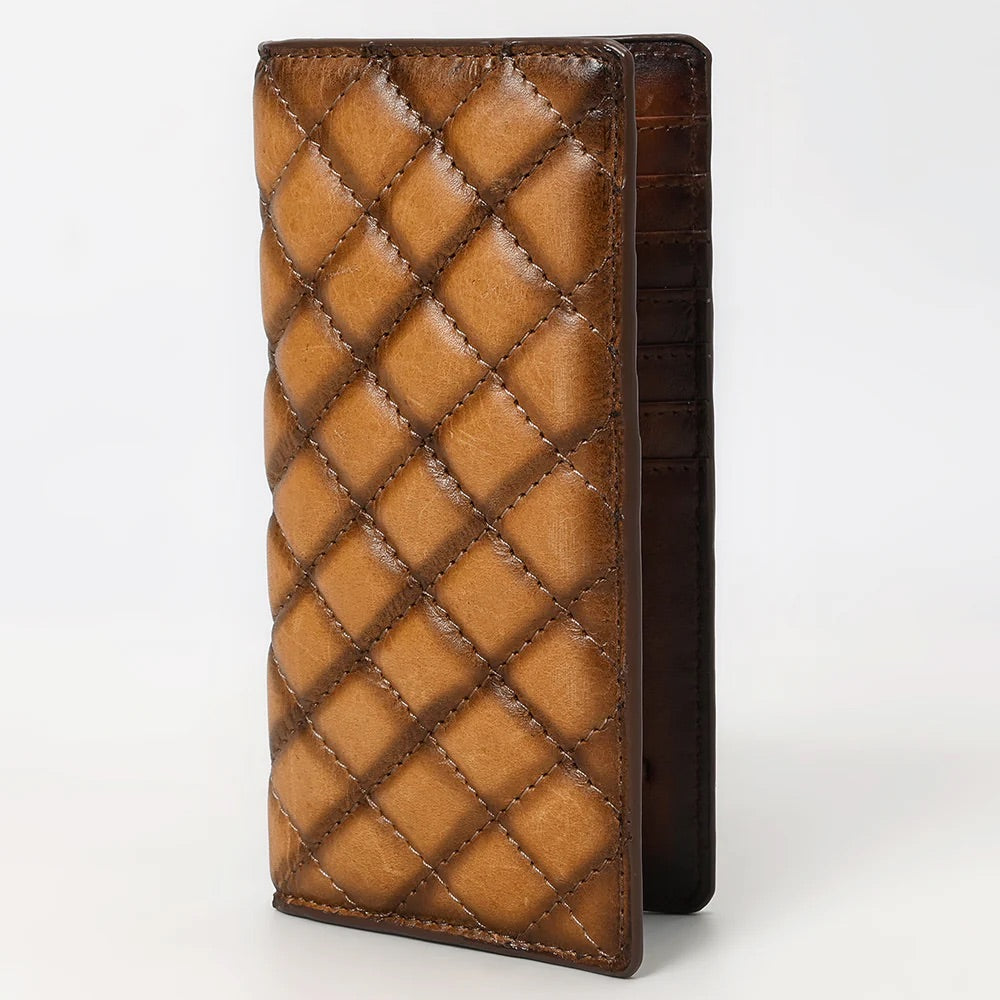 Quilted leather tan long wallet