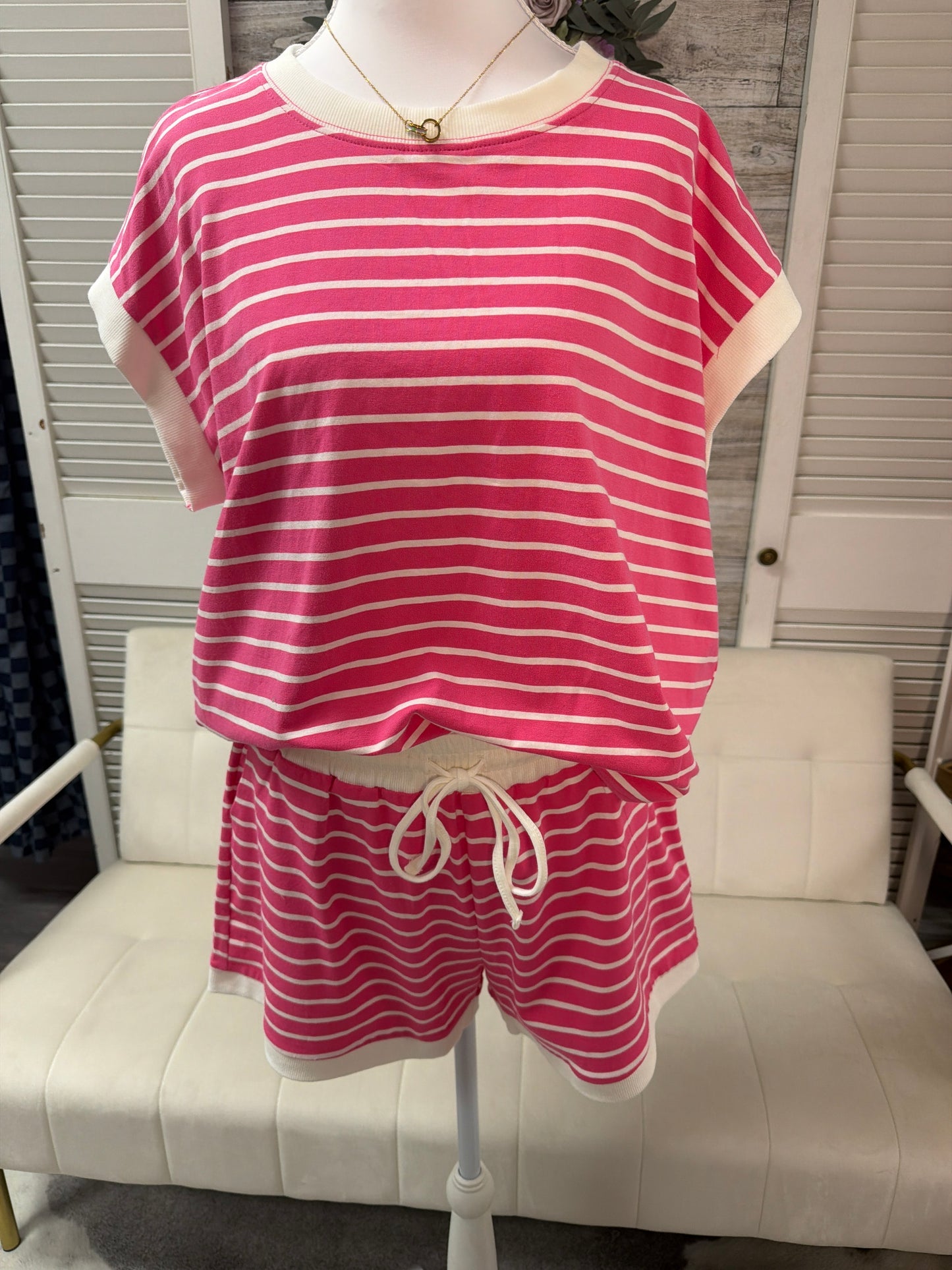 Striped with white ribbed 2 pc sets