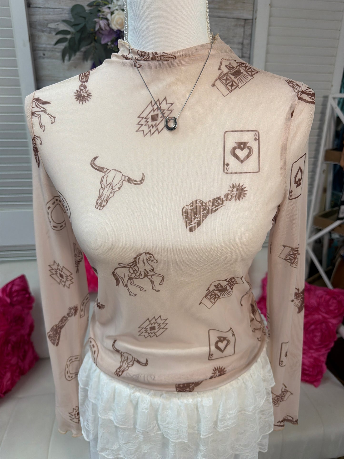 Western themed mesh top