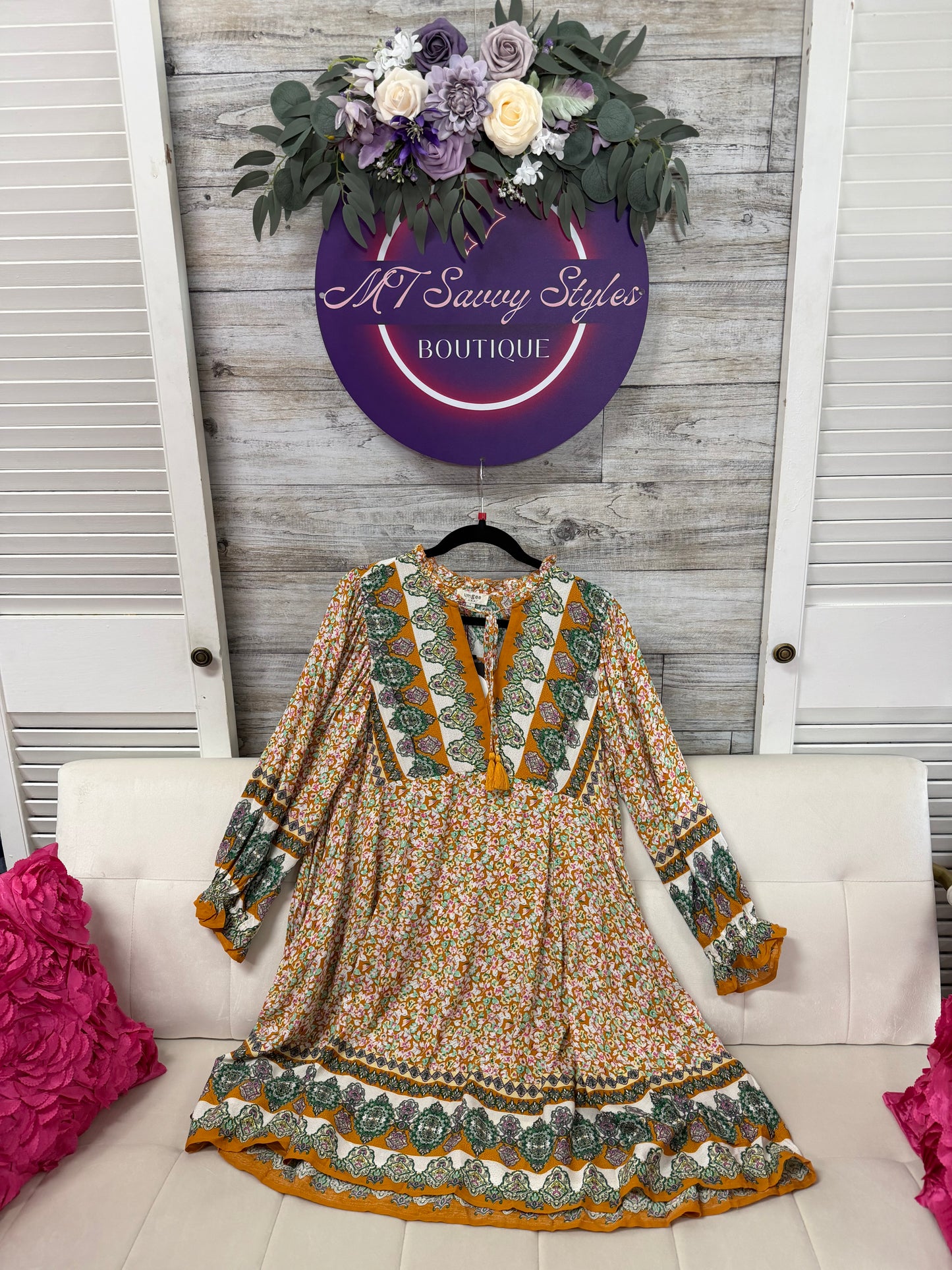 Long sleeve boho dress umgee