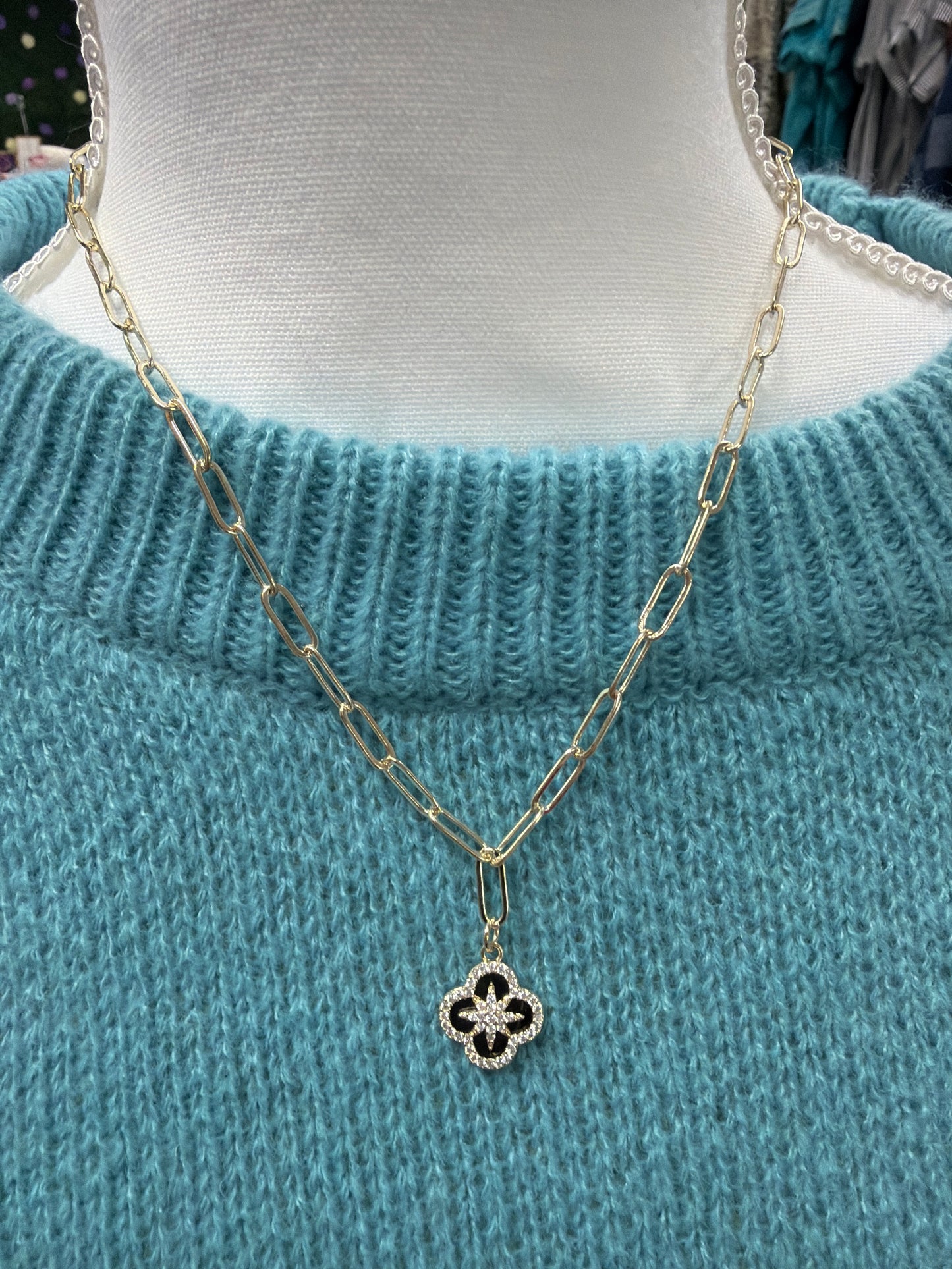 DX collection black clover paper clip necklace