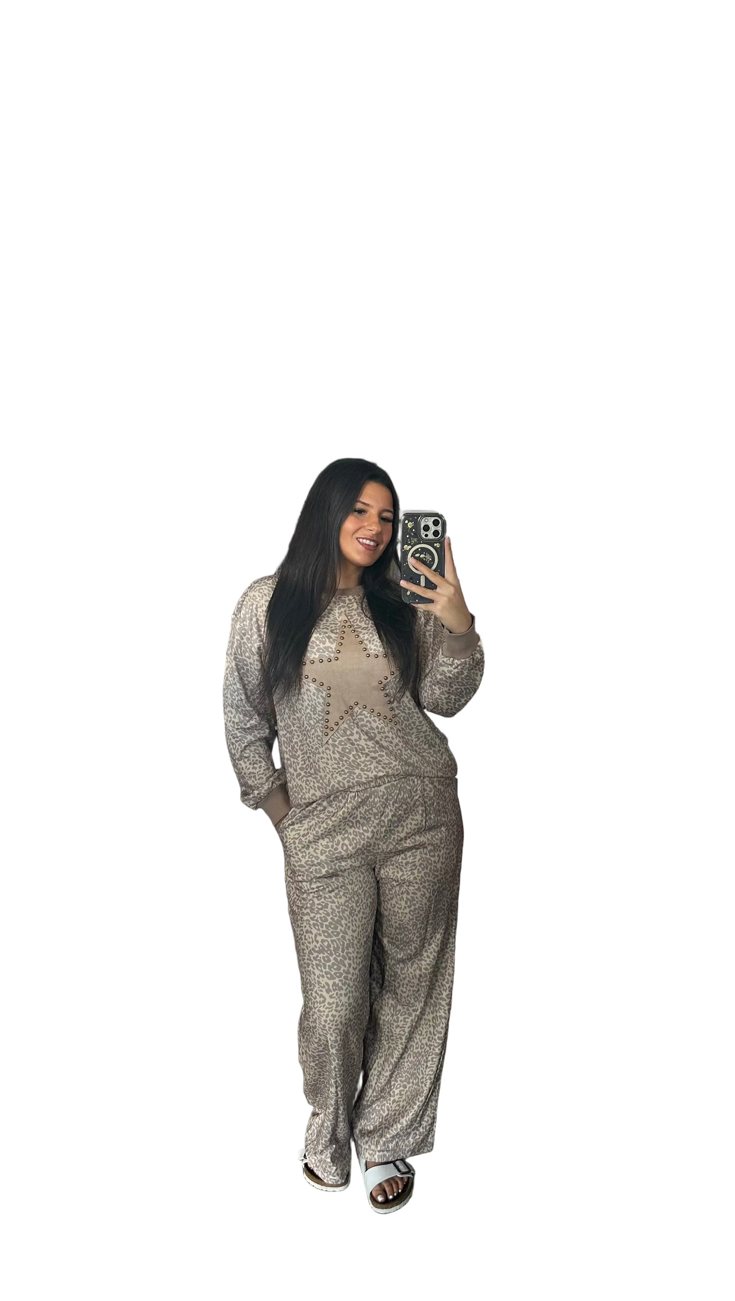 Leopard Star Print Long Sleeve Casual 2 pc pant set