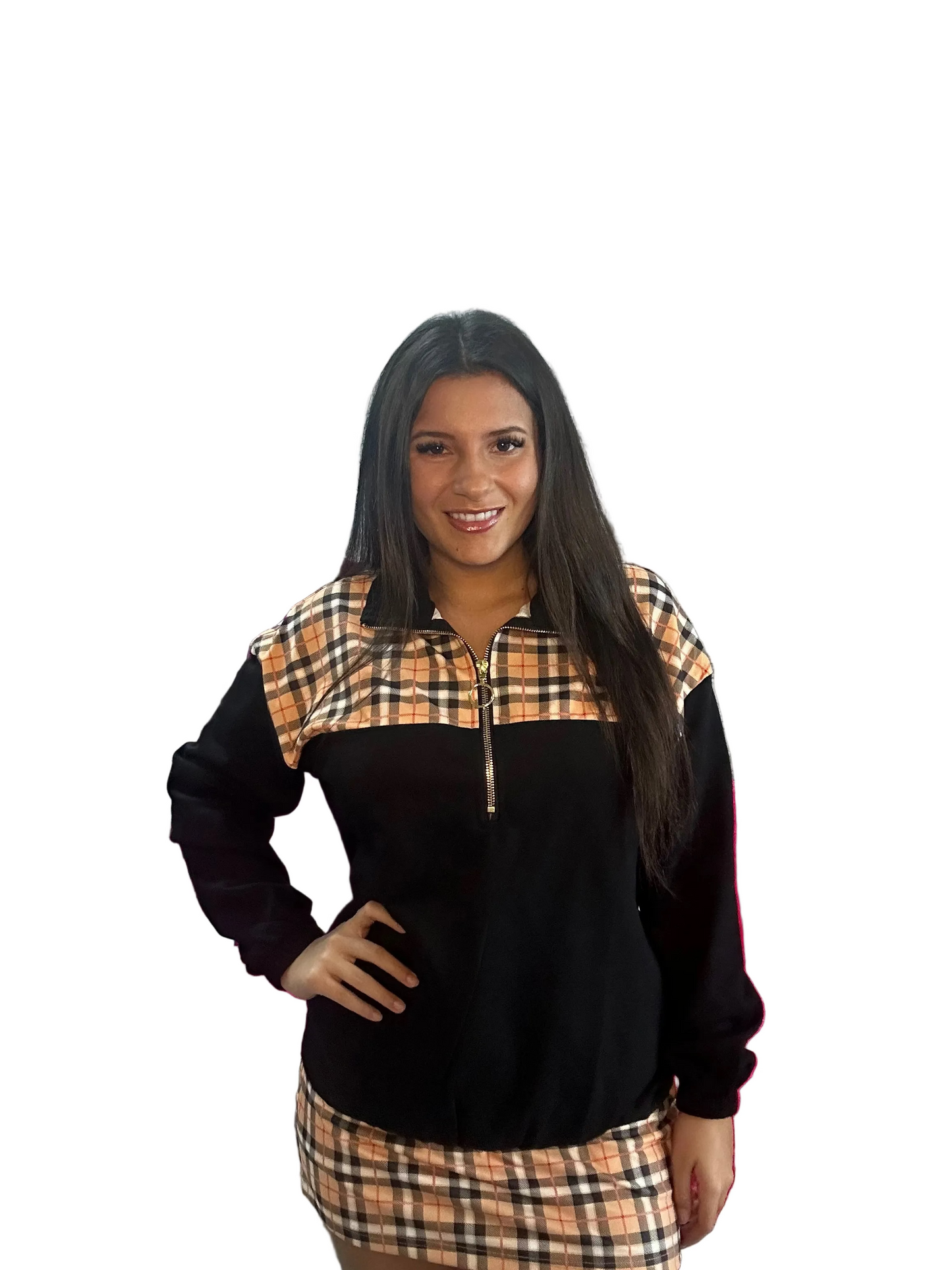 Nora Plaid Pullover half zip