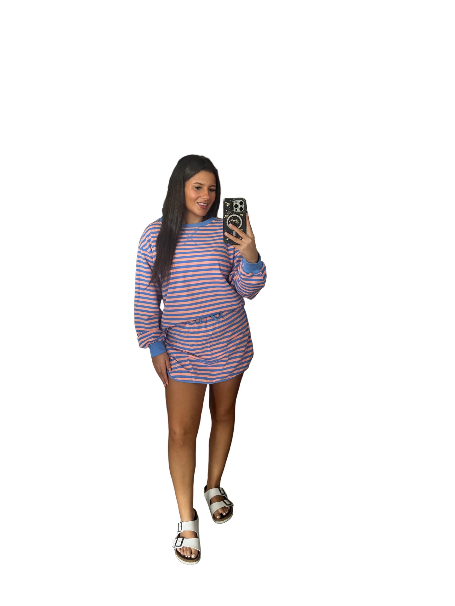 Blue Stripe Long Sleeve Pullover Skort set 2pc