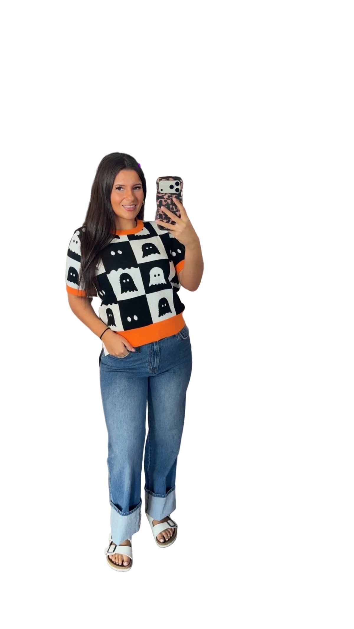 Ghost color block short sleeve knit sweater