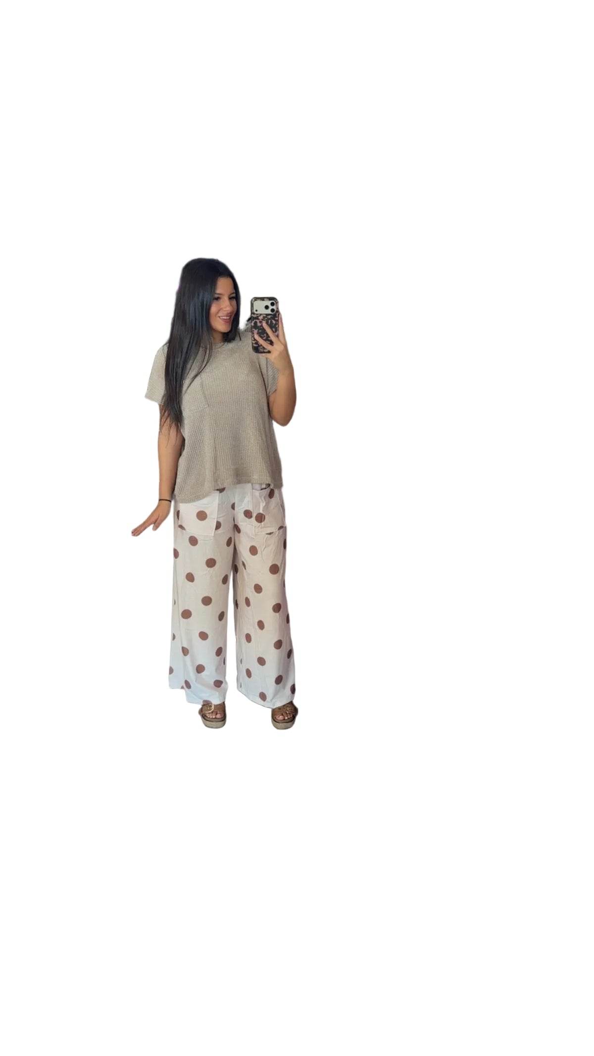 Khaki Polka Dot Wide leg casual pants