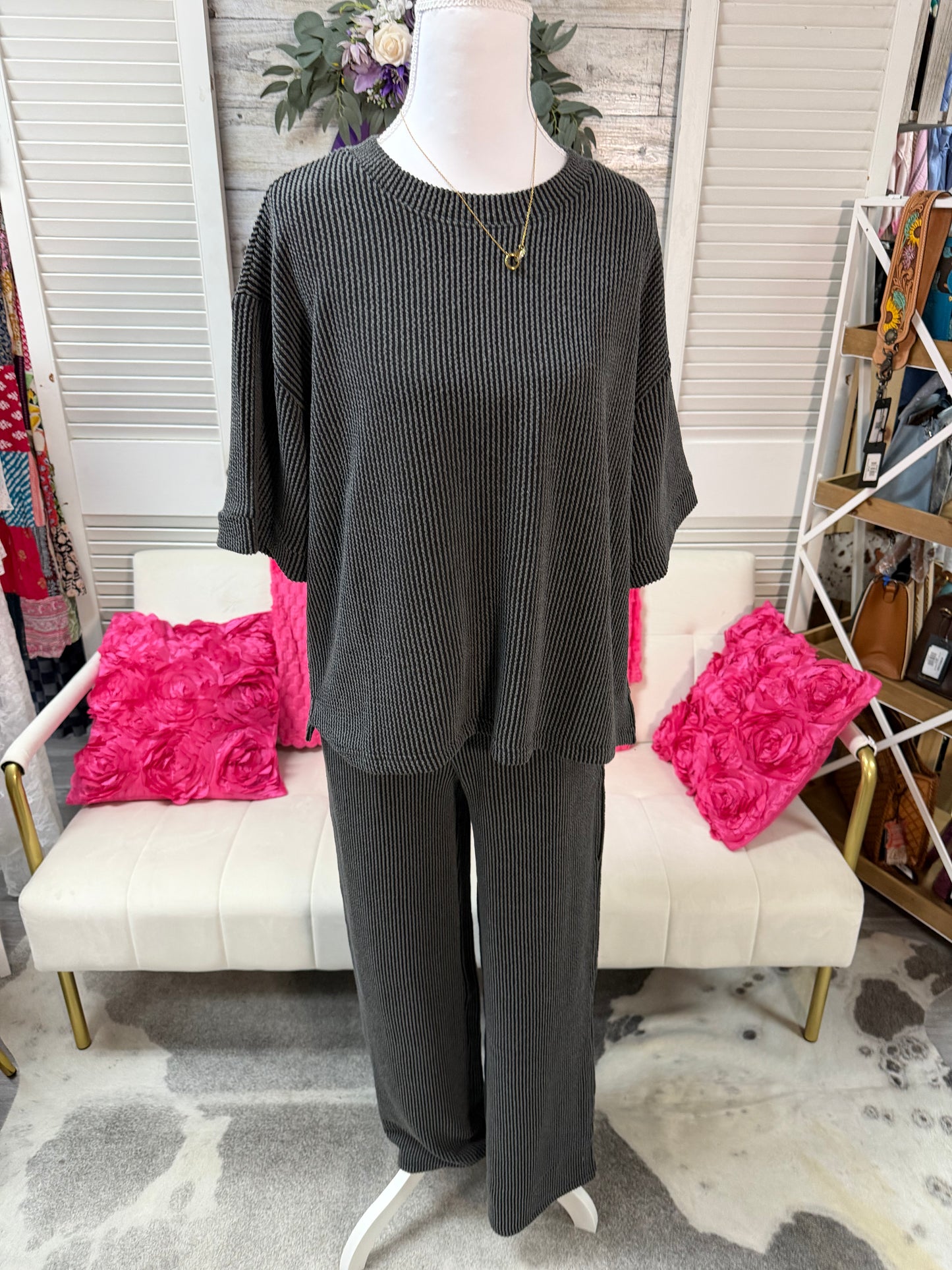 Raised Rib short sleeve pant set