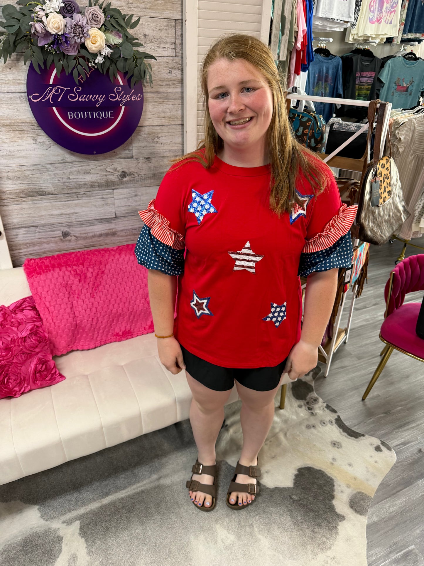 Patriotic sequin star patched stars and stripe