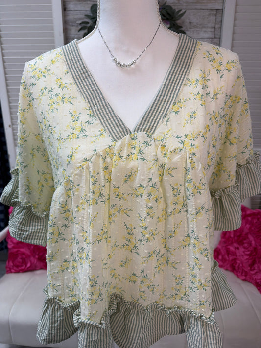 Floral Printed Ruffle Hem Blouse Top