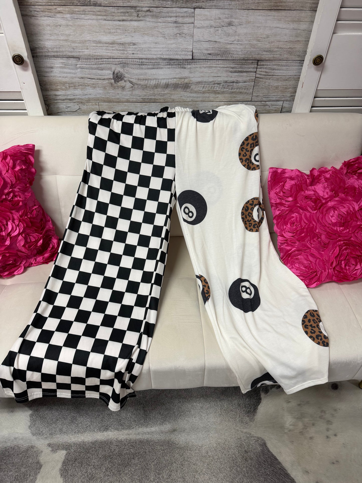 Checkerboard and 8 ball wide leg pants