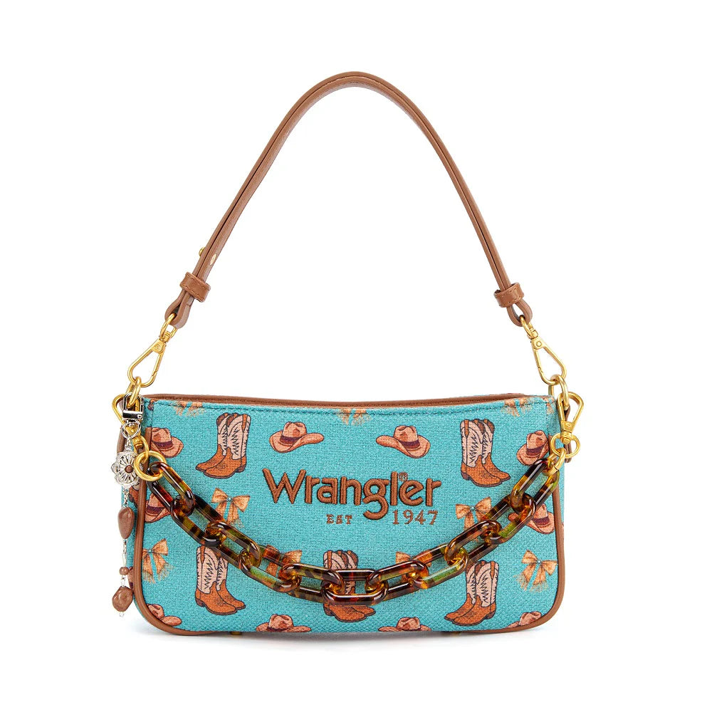 Wrangler Western Print Cowgirl Shoulder Bag Turquoise