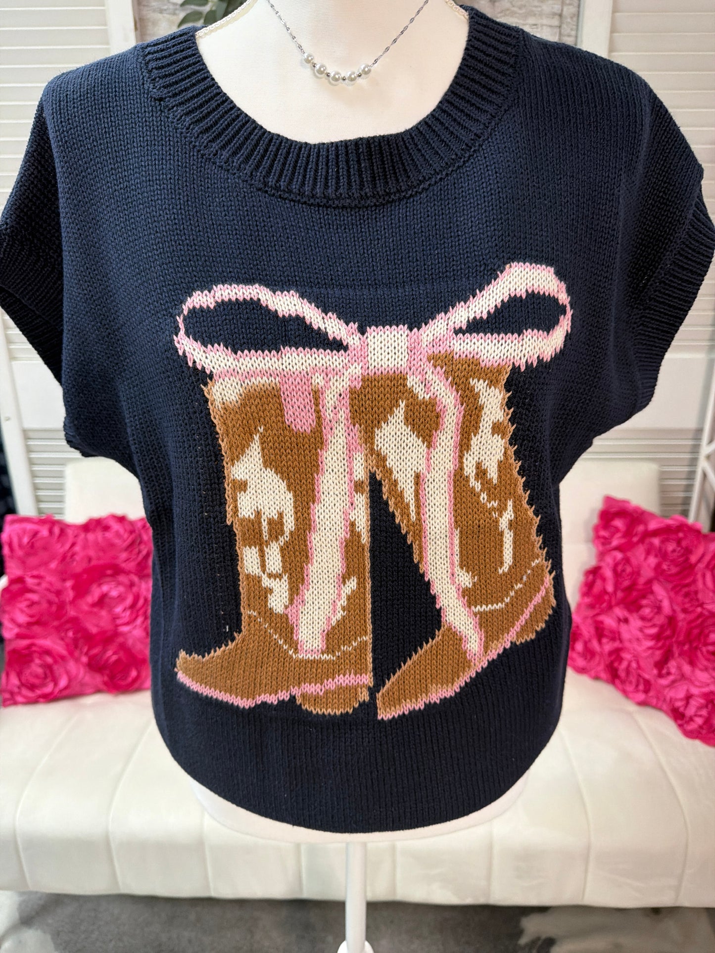 Boot bow short sleeve sweater