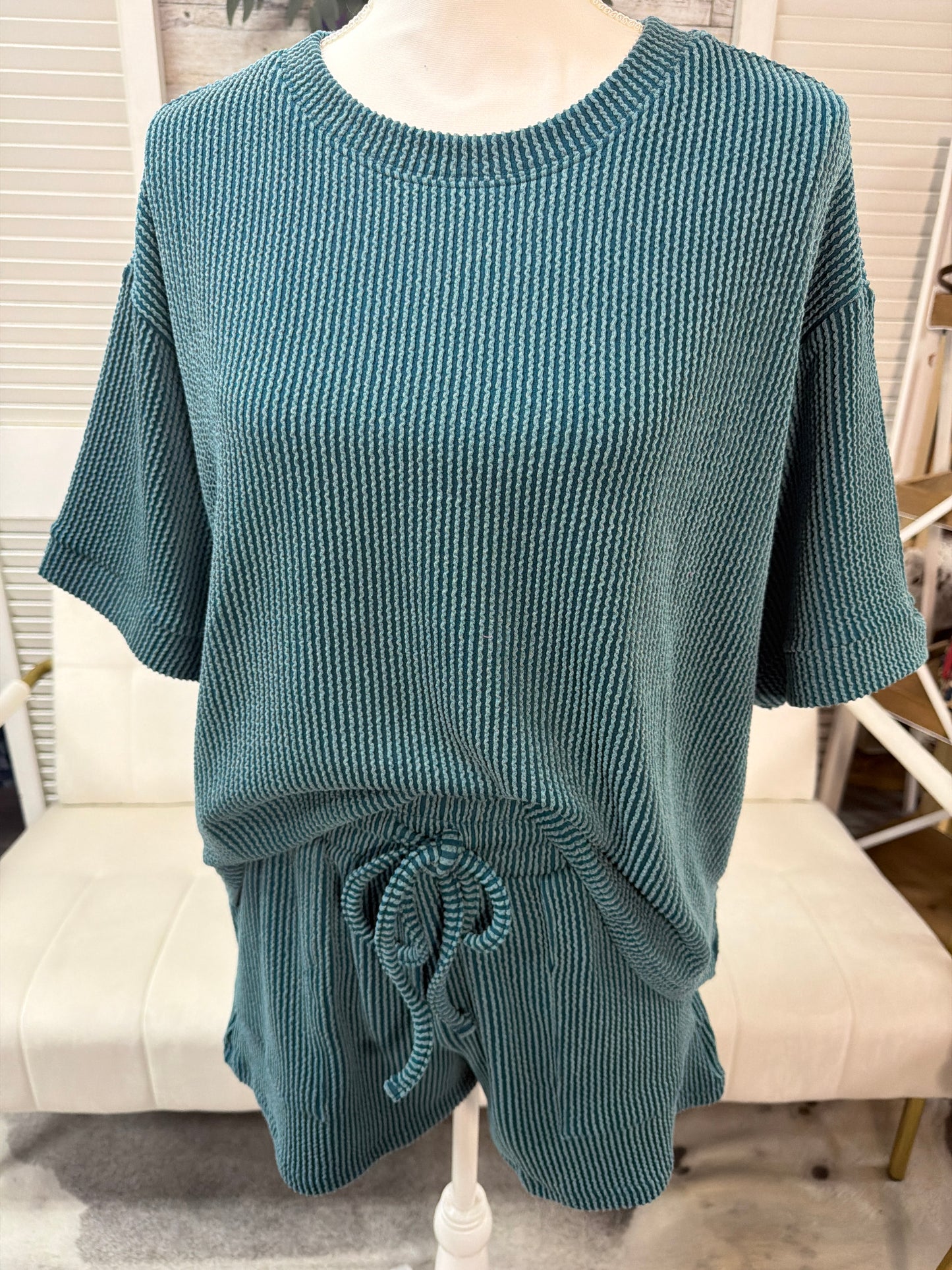 raised rib short set
