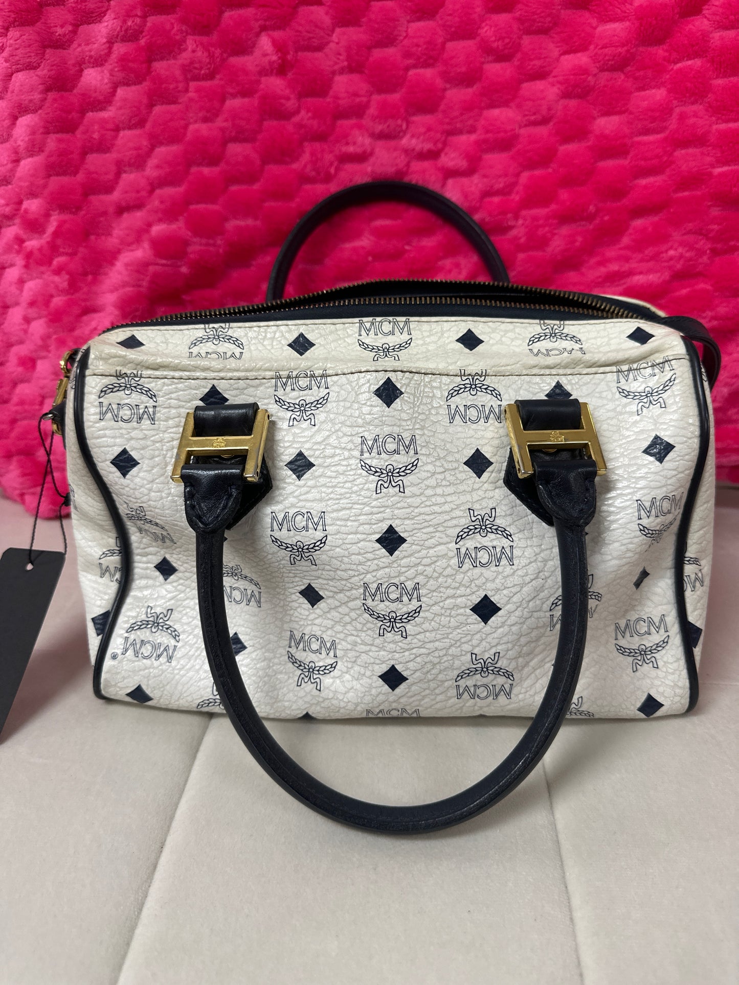 MCM navy and cream Boston bag #90