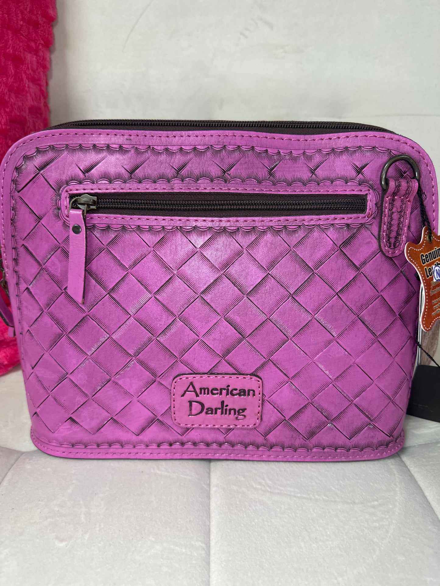 American Darling Pink hand tooled tote w crossbody