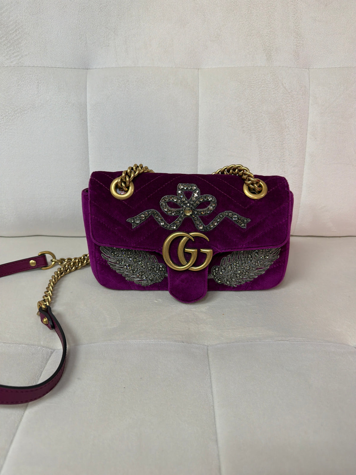 Gucci Marmont Purple velvet matelasse pre loved