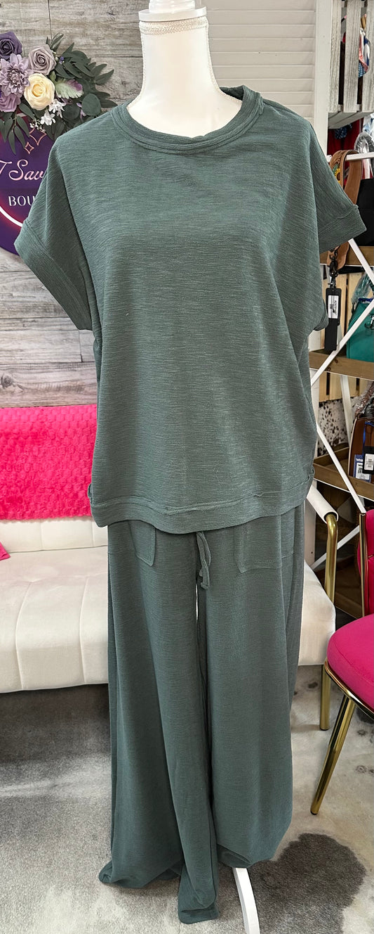 Curvy Slub Short sleeve pant set