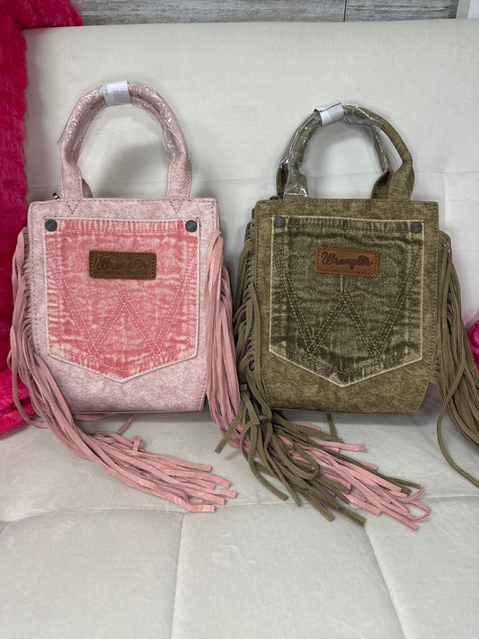 Wrangler top handle tote/crossbody strap w fringe