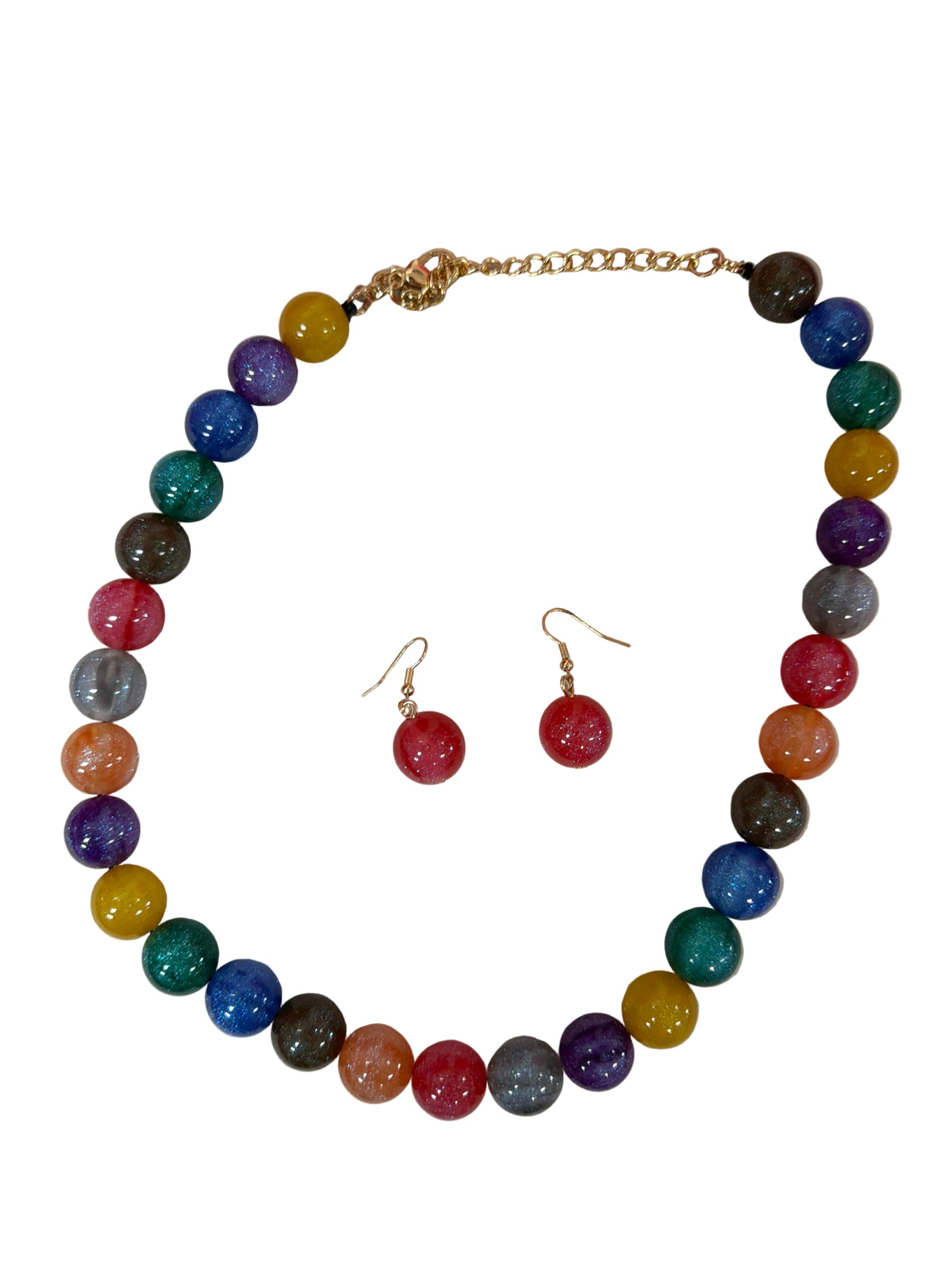 Chunky Round glitter bead necklace with earrings
