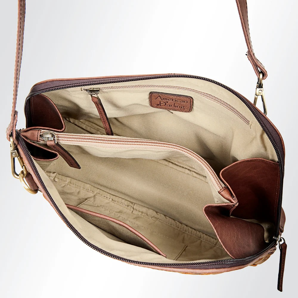Woven leather crossbody w adjustable strap