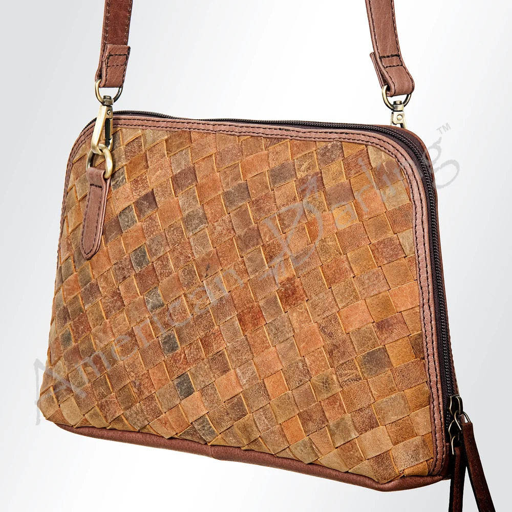 Woven leather crossbody w adjustable strap