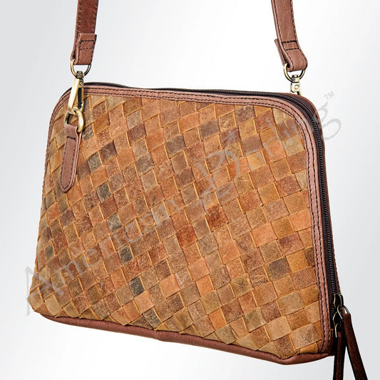 Woven leather crossbody w adjustable strap
