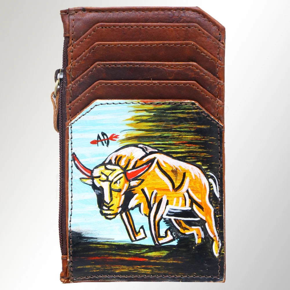 Hand painted card holder zip wallet