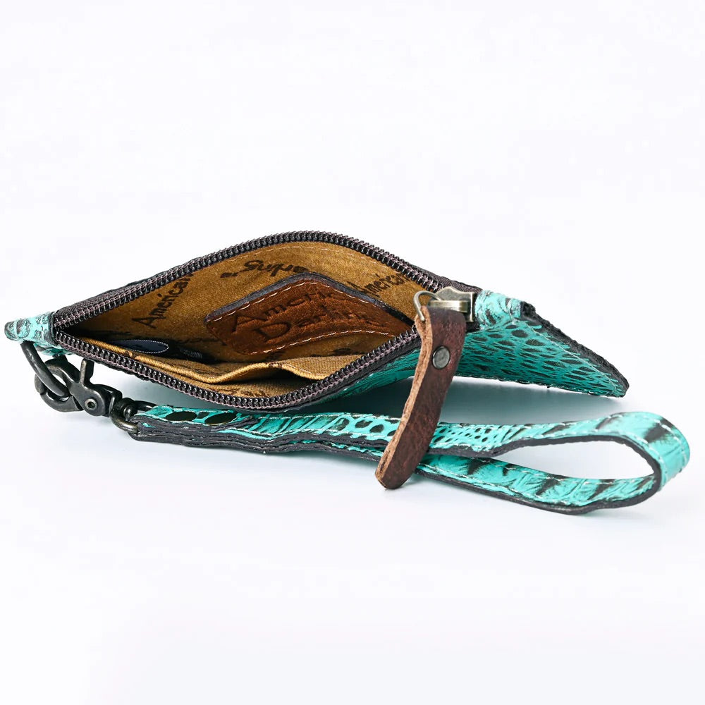 Croc embossed leather zip w strap