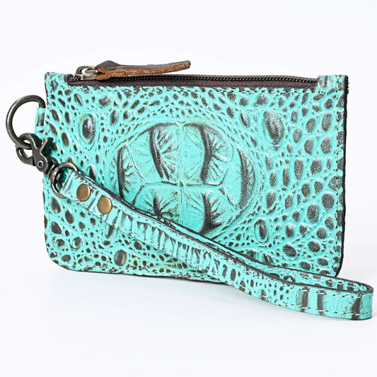 Croc embossed leather zip w strap