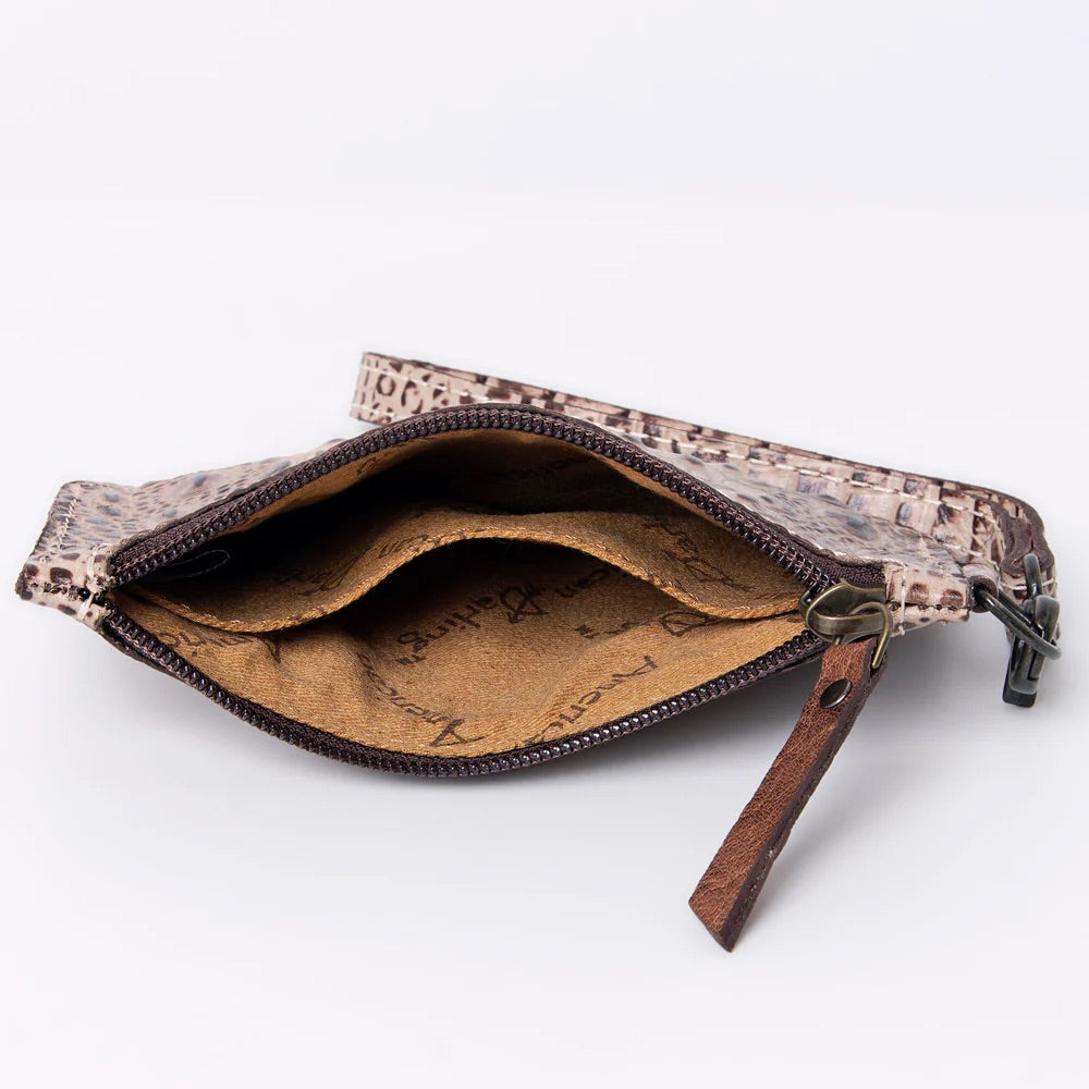 Croc embossed leather zip w strap