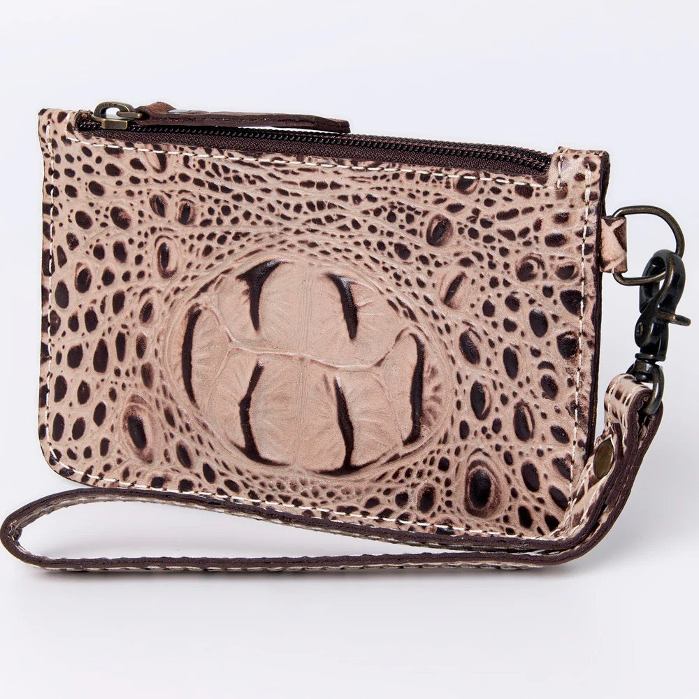 Croc embossed leather zip w strap
