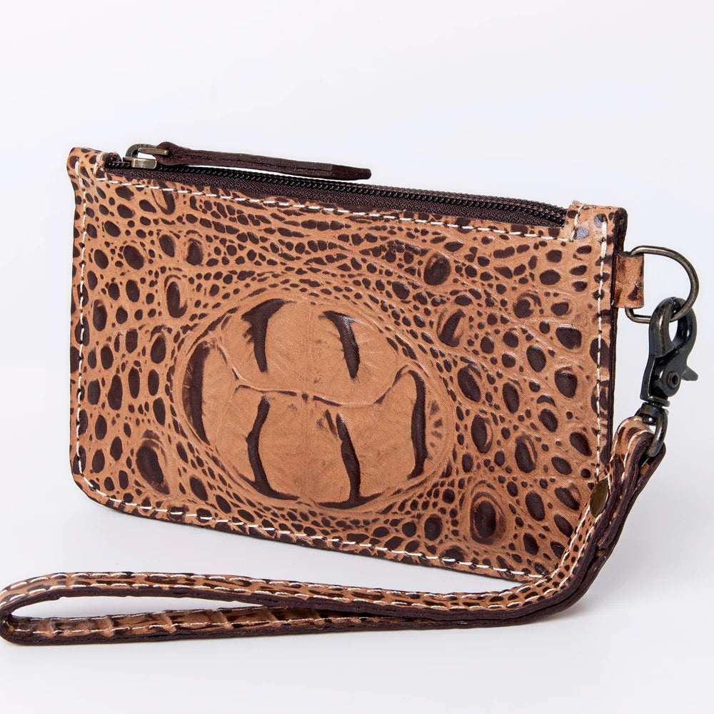 Croc embossed leather zip w strap