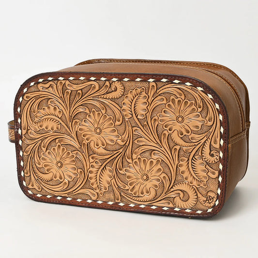 Tooled leather zipper pouch