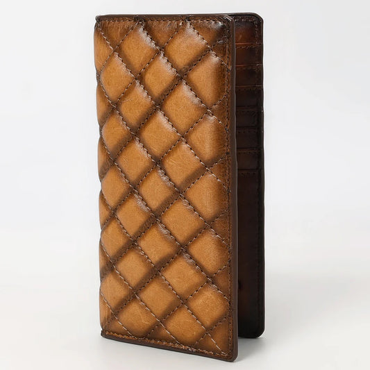 Quilted leather tan long wallet