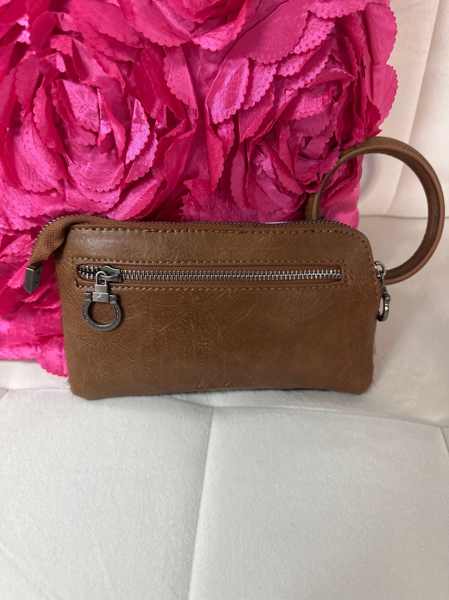 Genuine Hair-On Cowhide Ring Handle Wristlet Clutch Bag