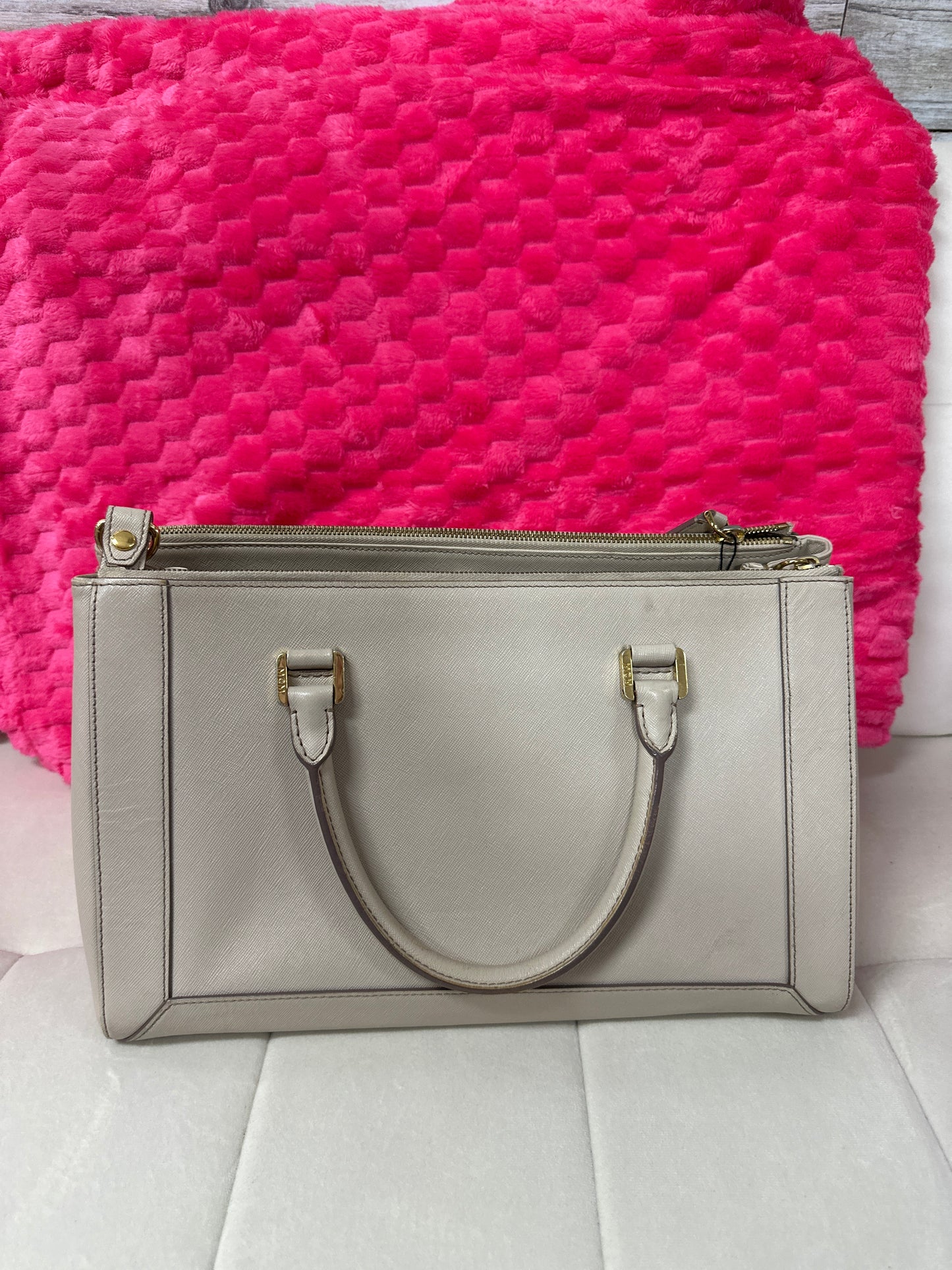 MCM cream bag top handle w strap #89