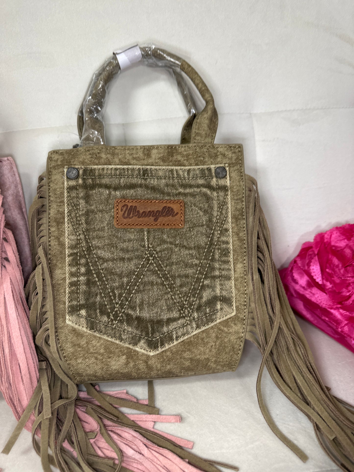 Wrangler top handle tote/crossbody strap w fringe