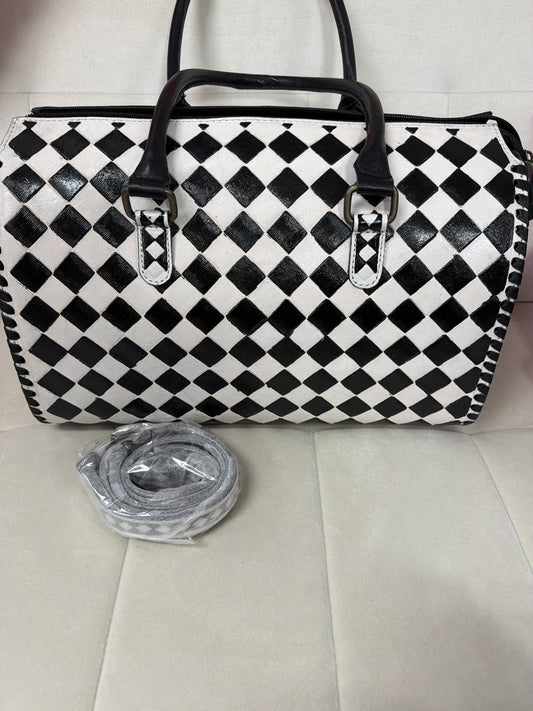 Checkered Leather Boston bag