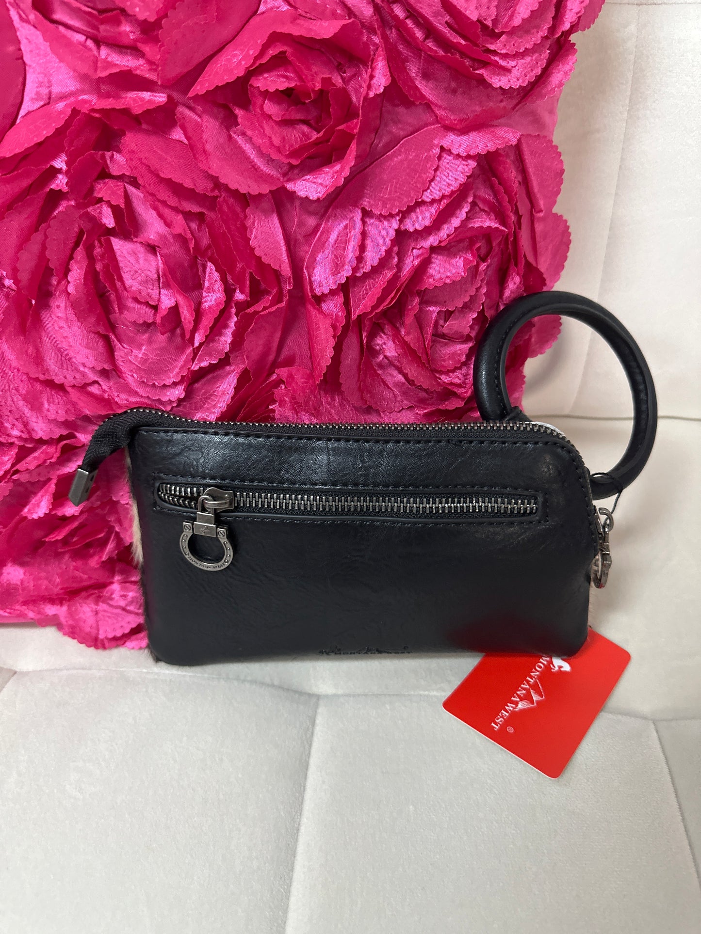 Genuine Hair-On Cowhide Ring Handle Wristlet Clutch Bag