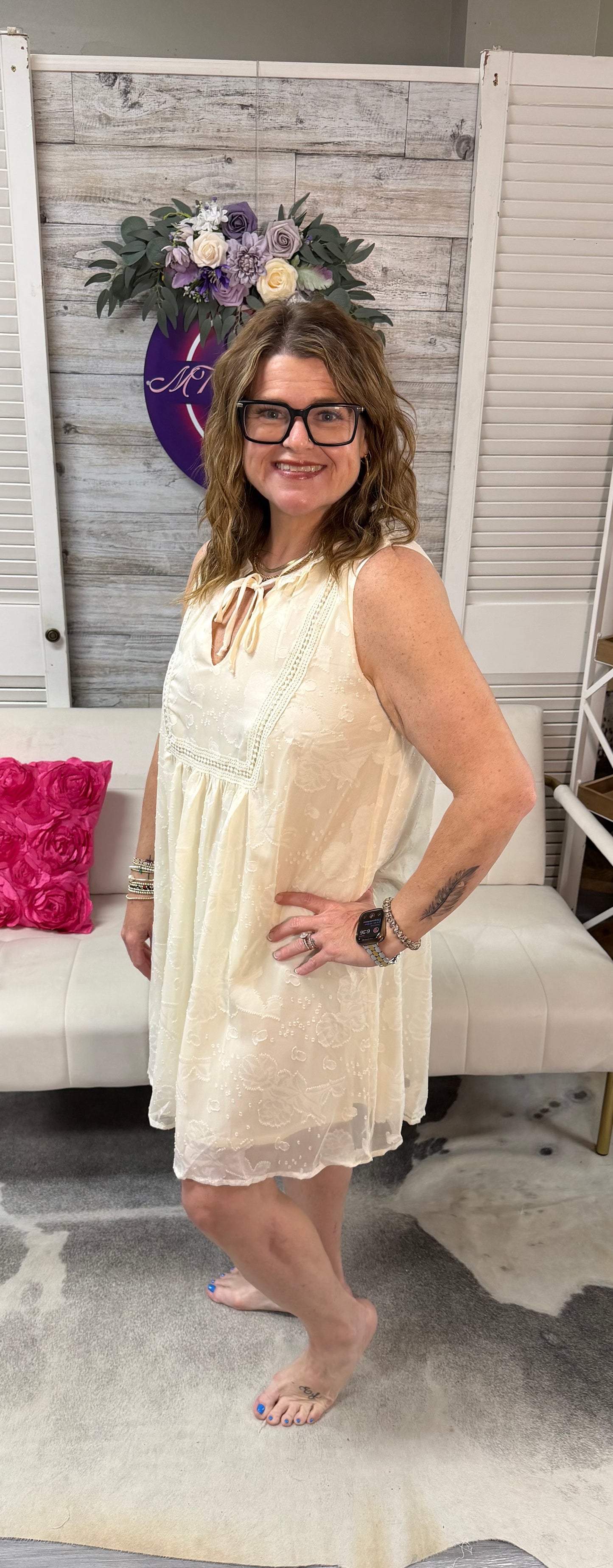 Sleeveless Shift Dress with Front Tie Detail