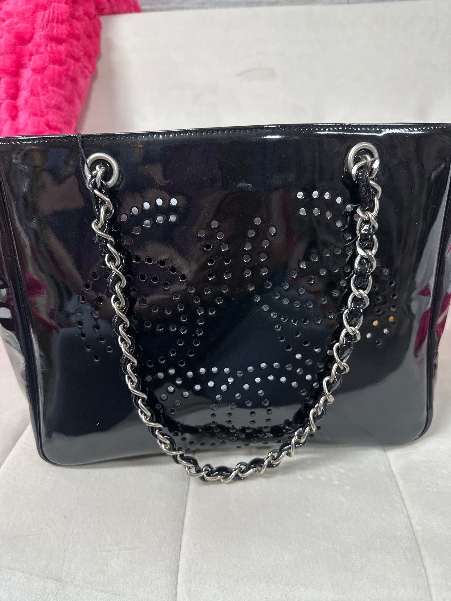 Pre loved Chanel black patent leather bag #29