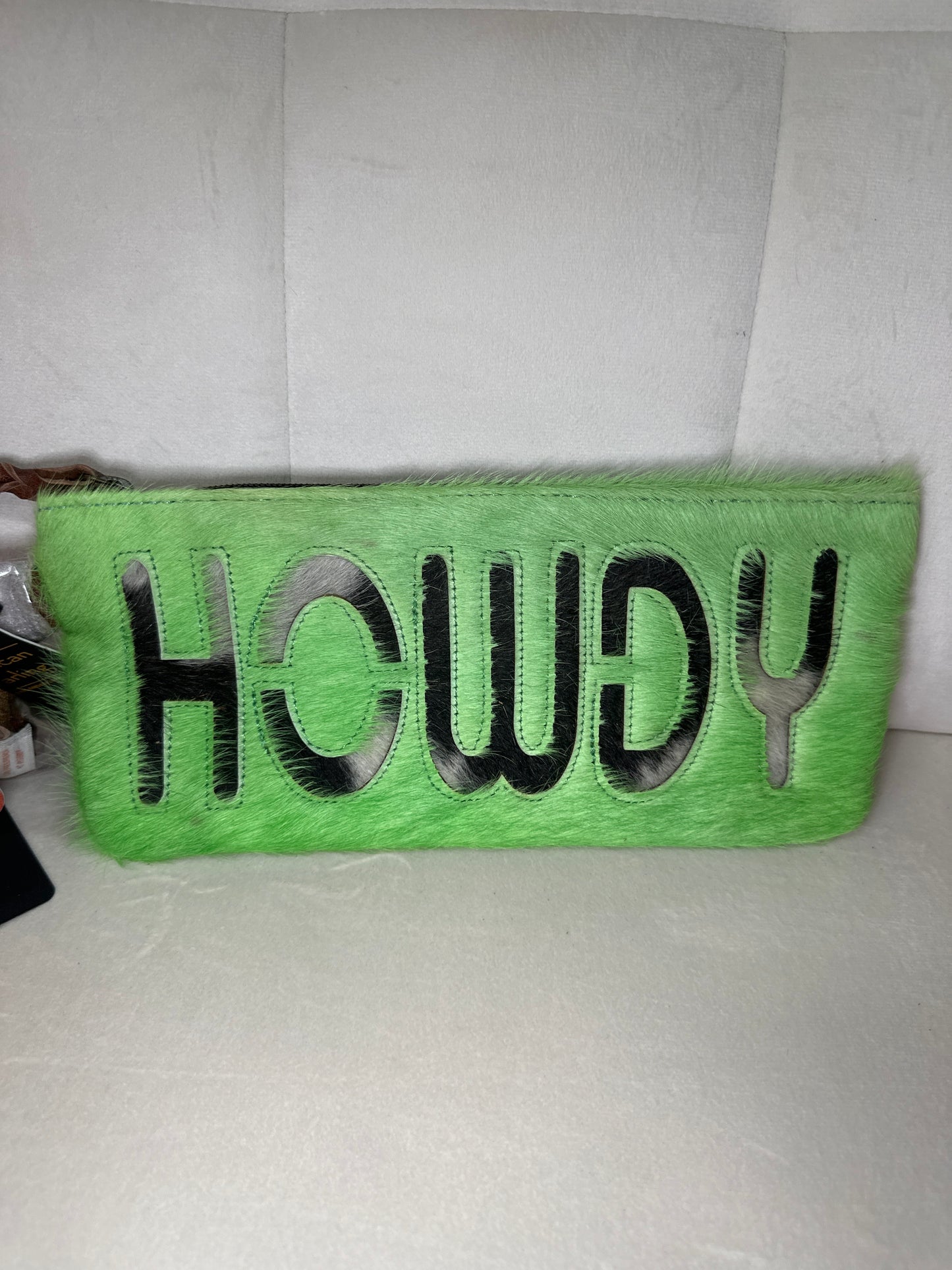 American Darling cowhide clutch w words
