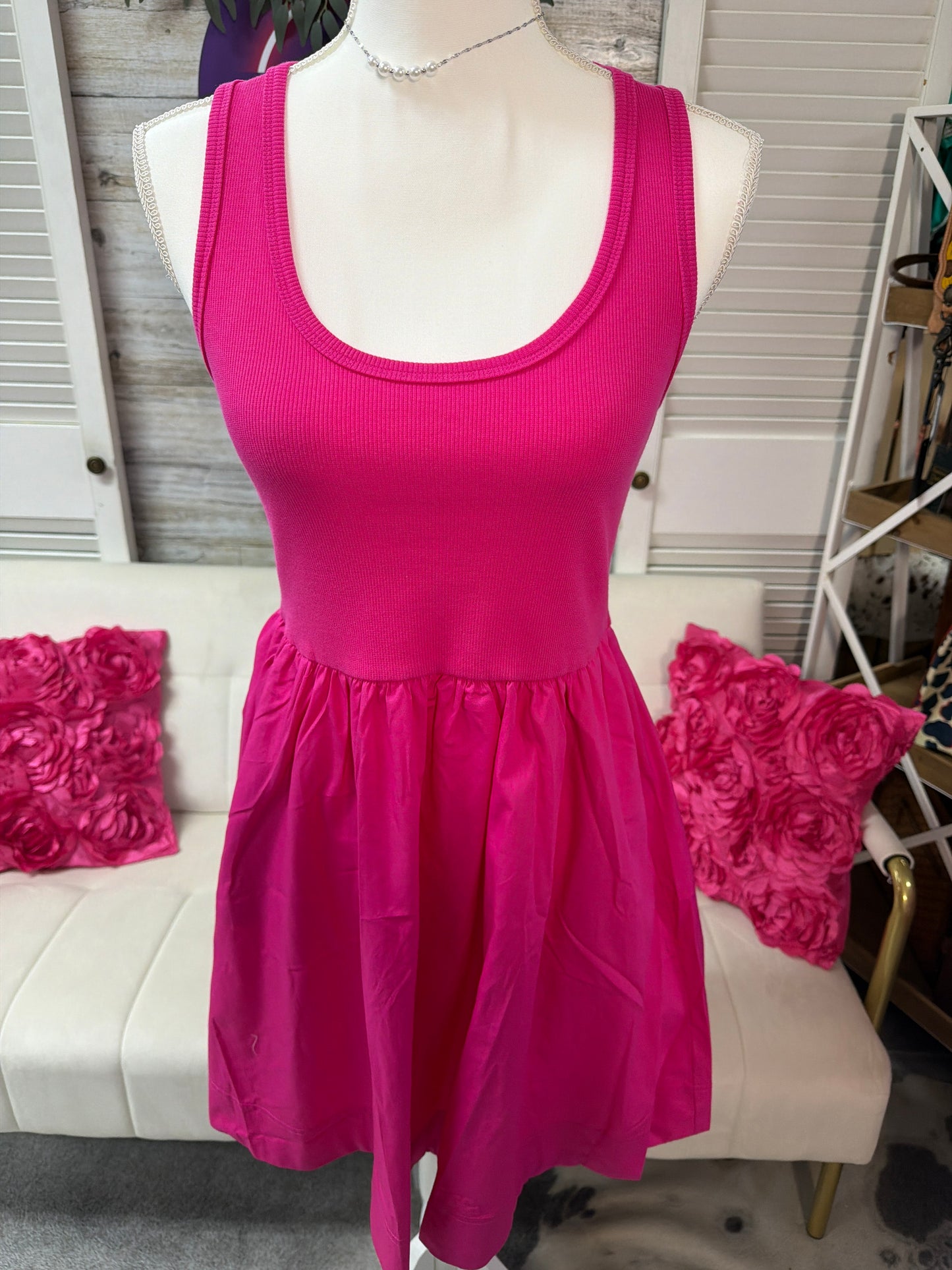 COMBINED KNIT & WOVEN DRESS WITH POCKET