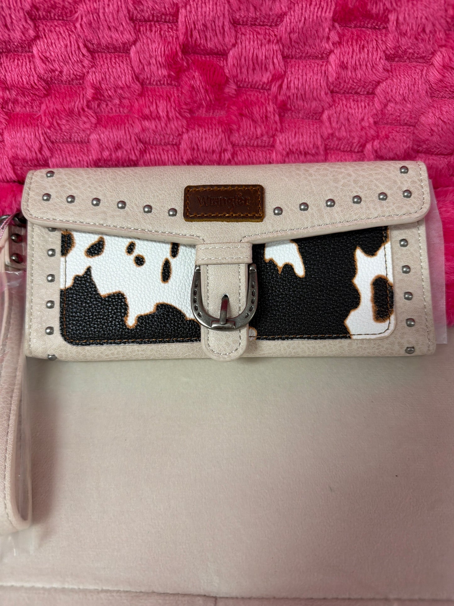 Wrangler Western Cow-Print Tri-fold RFID Wallet/Wristlet With Detachable Credit Card Holder -