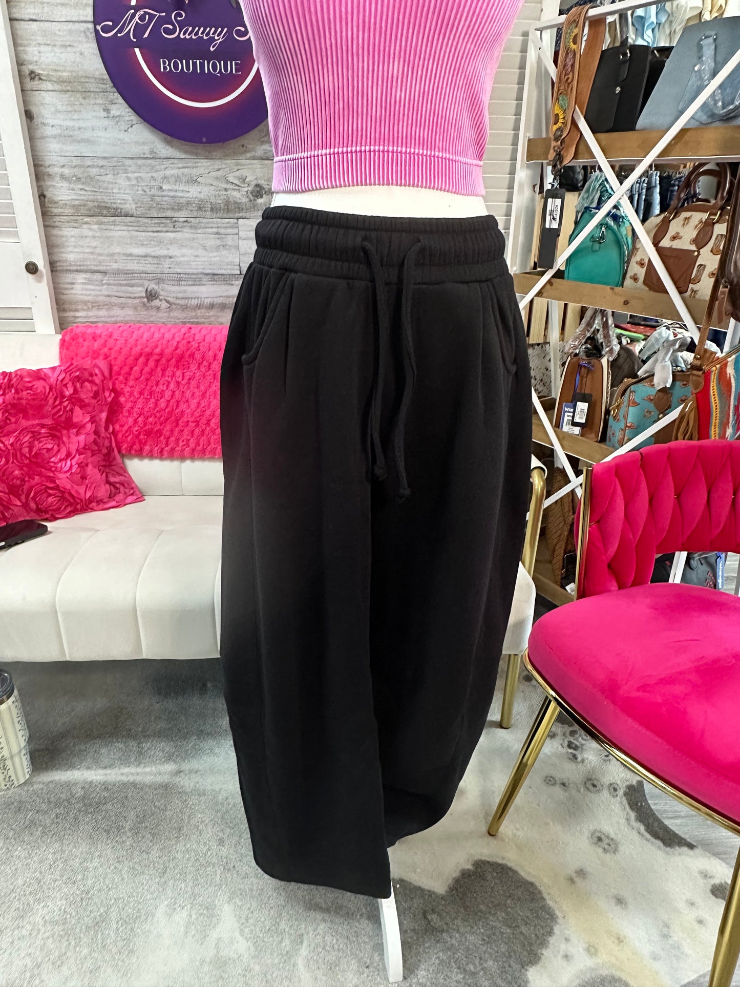Fleece barrel leg sweatpants