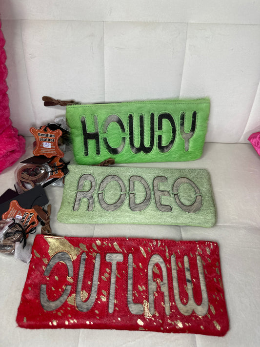 American Darling cowhide clutch w words