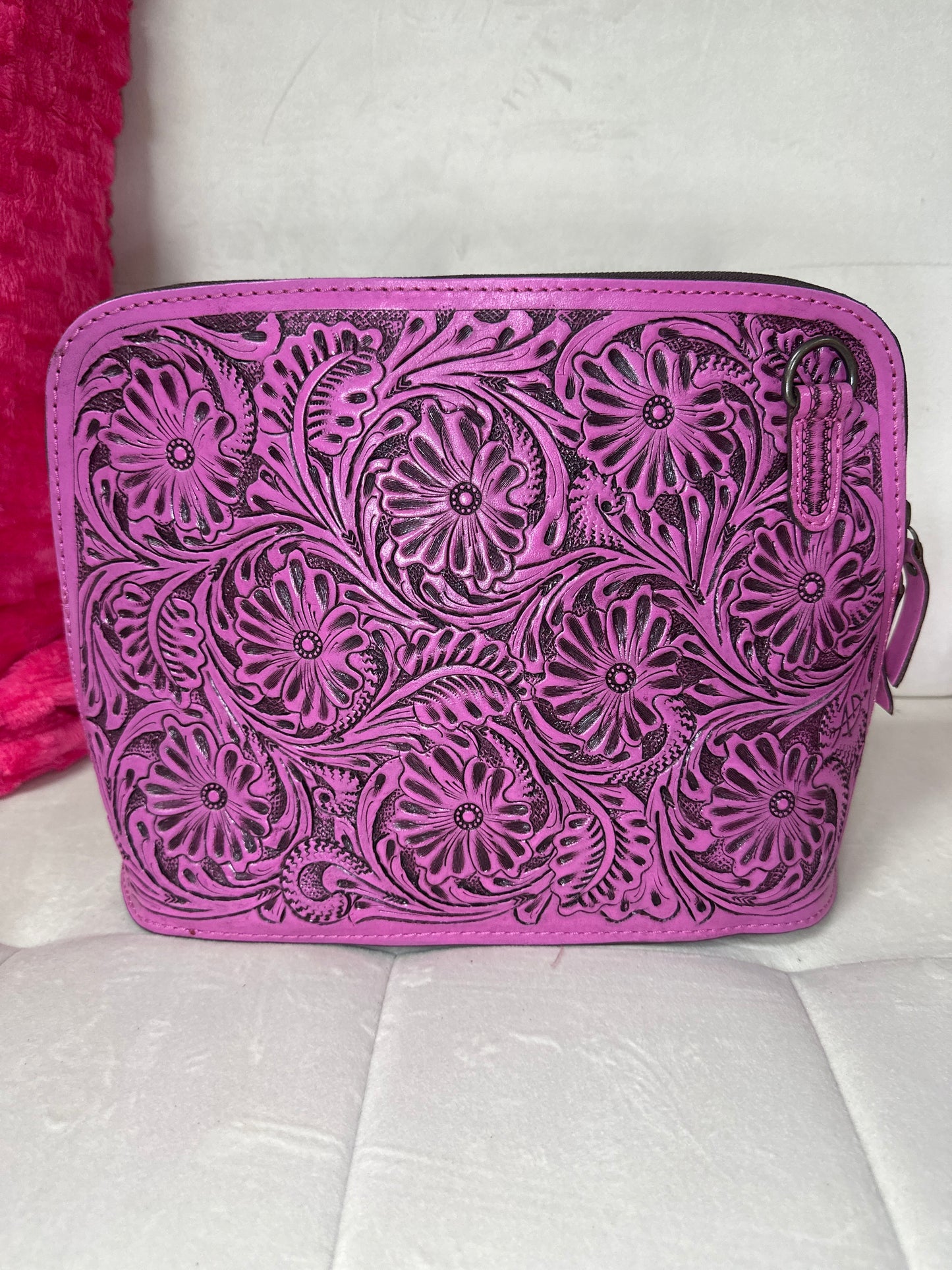 American Darling Pink hand tooled tote w crossbody