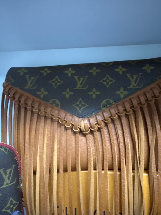 Upcyled small fringe LV crossbody