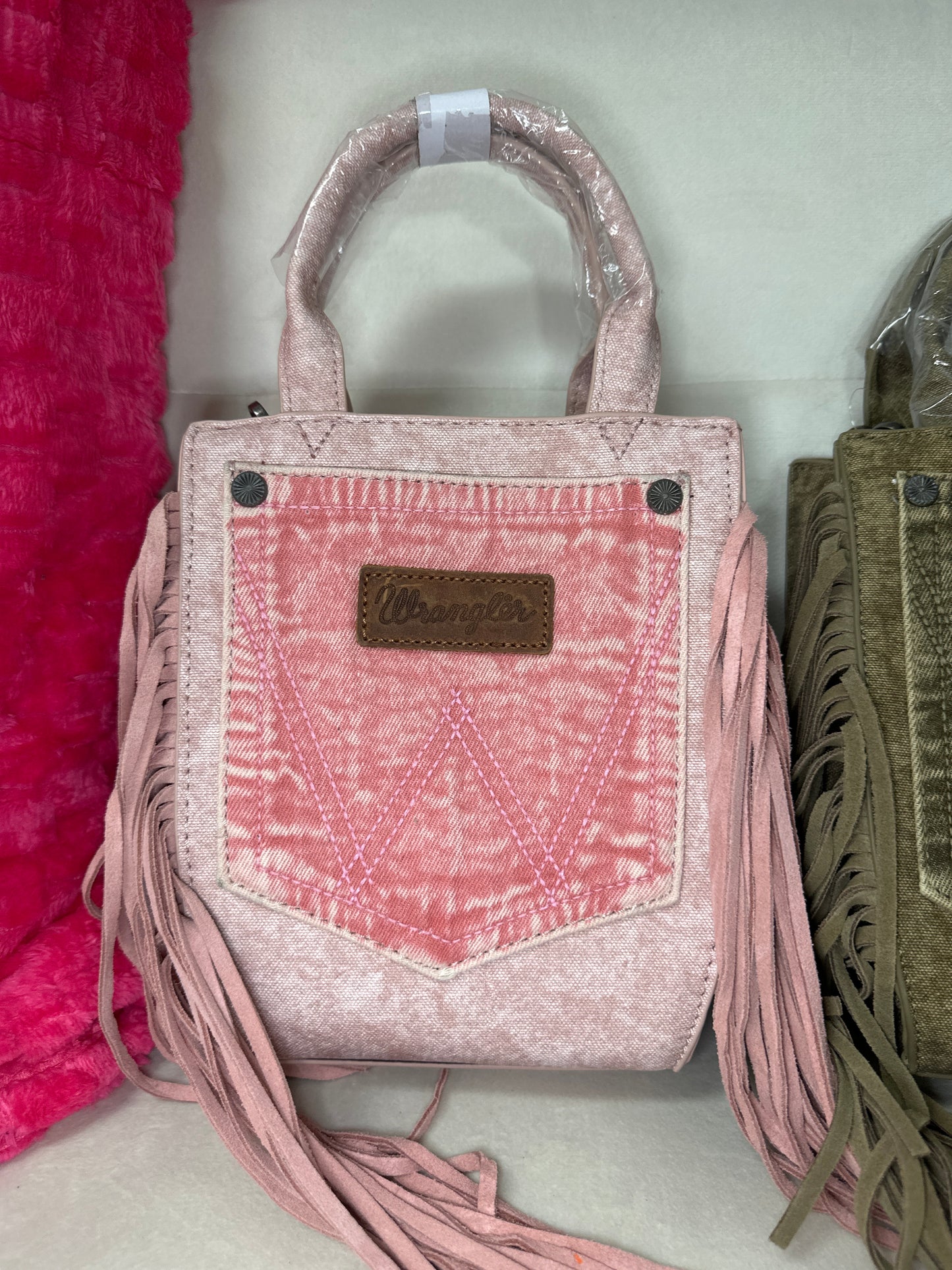 Wrangler top handle tote/crossbody strap w fringe